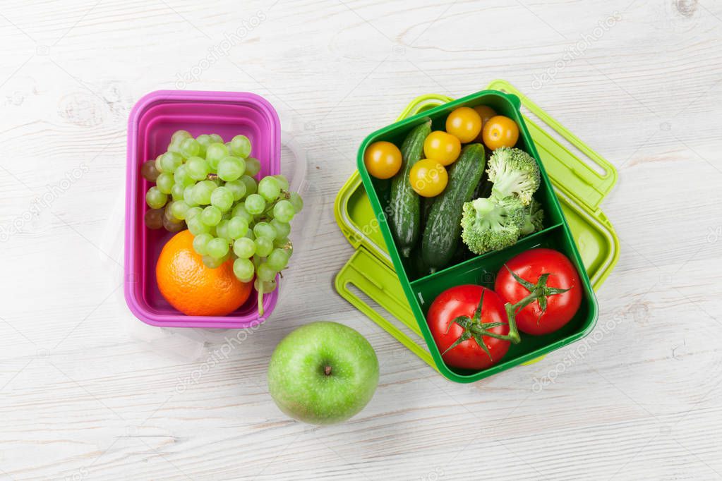 boxes with vegetables and fruits