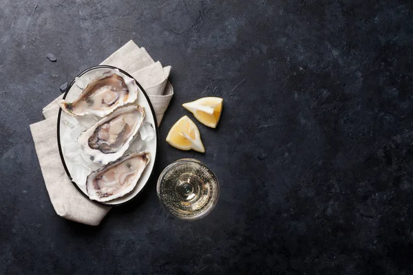 牡蛎和白葡萄酒 — 图库照片