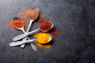Kaşık içinde renkli baharatlar