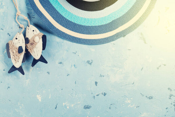 Beach hat and fish decor