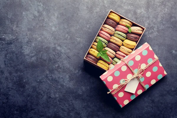 Colorful macaroons in box