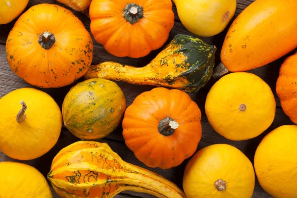 Autumn pumpkins on table — Stock Photo, Image