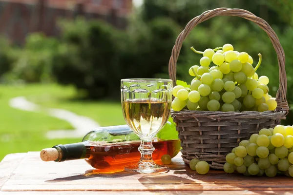 Vinho branco e uvas — Fotografia de Stock