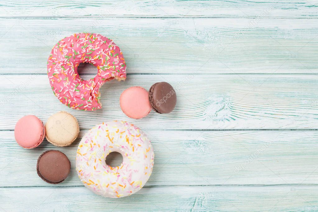 Colorful donuts and macaroons