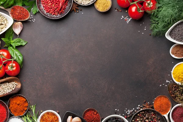 Spices and herbs in bowls — Stock Photo, Image
