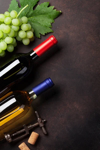 Lahví vína a vinné hrozny — Stock fotografie