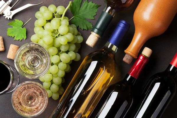 Weinflaschen und Trauben — Stockfoto