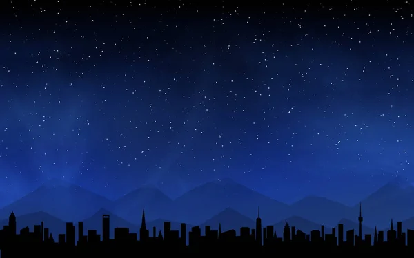 Skyline und Nachthimmel — Stockfoto