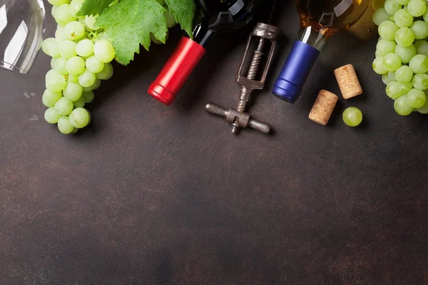Винные бутылки и виноград — стоковое фото