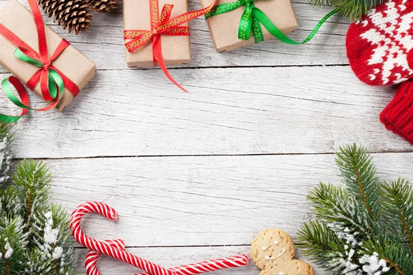 Gift boxes, candy canes and cones — Stock Photo, Image