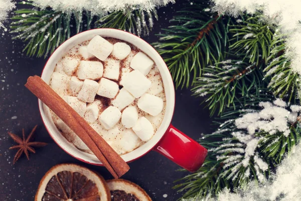 Árbol de Navidad y chocolate caliente —  Fotos de Stock