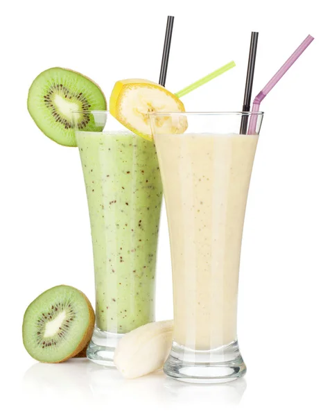 Kiwi Batido Leite Banana Isolado Fundo Branco — Fotografia de Stock