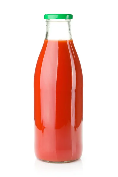 Flaska Tomatjuice Isolerad Vit Bakgrund — Stockfoto