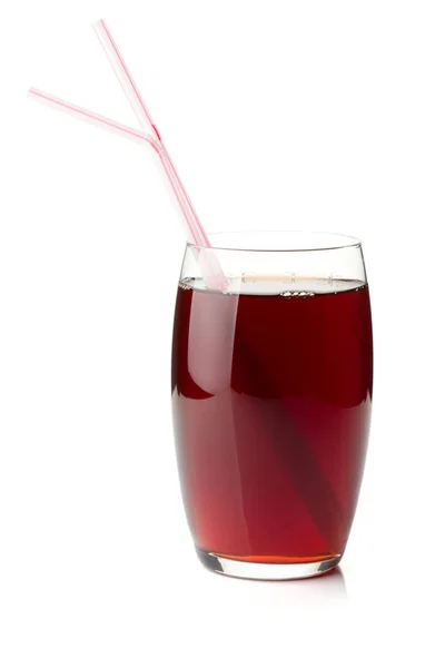 Pomegranate Juice Glass Two Drinking Straws Isolated White Background — Stock Photo, Image