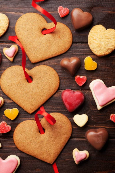 Ευχετήρια Κάρτα Ημέρα Του Αγίου Βαλεντίνου Την Καρδιά Σχήμα Cookies — Φωτογραφία Αρχείου