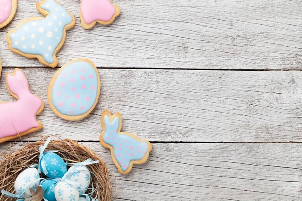 Easter Gingerbread Cookies Grey Wooden Table Top View Space — Stock Photo, Image