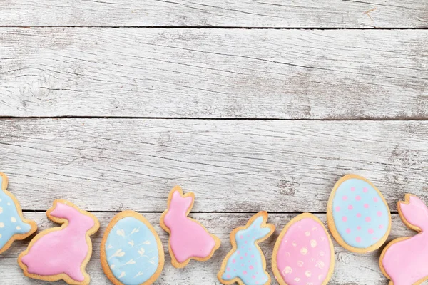 Easter Gingerbread Cookies Wooden Table Top View Space — Stock Photo, Image
