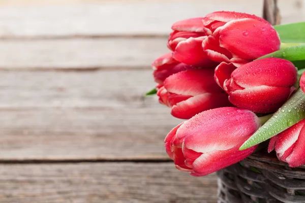 Vörös Tulipán Csokor Üdvözlőlap Hely Részére Üdvözlet — Stock Fotó