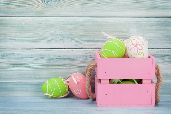 Paaseieren Doos Voor Houten Muur Met Kopie Ruimte — Stockfoto