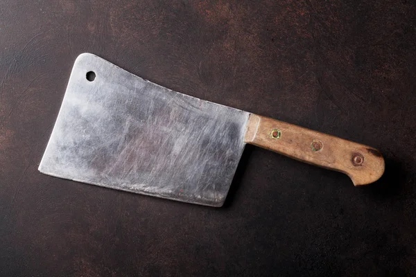 Butcher Vintage Meat Knife Stone Table Top View — Stock Photo, Image