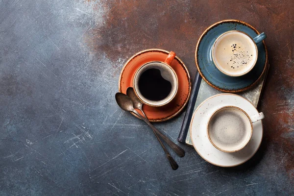 Красочные Старинные Кофейные Чашки Вид Сверху Пространством Вашего Текста — стоковое фото