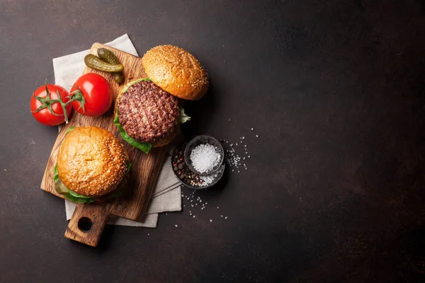 Ízletes Sült Házi Hamburgert Szemközti Nézet Másol Hely — Stock Fotó