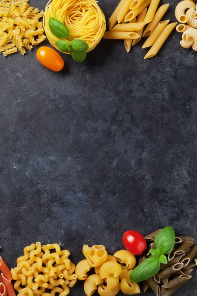 Various Pasta Cooking Concept Top View Space Your Text — Stock Photo, Image