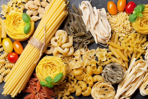 Olika Pastaprodukter Matlagningskoncept Ovanifrån — Stockfoto