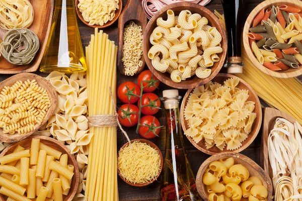 Various Pasta Cooking Concept Top View — Stock Photo, Image