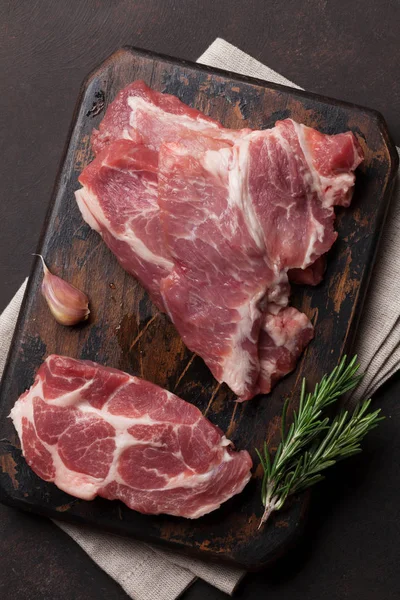 Cocción Carne Cerdo Cruda Vista Superior — Foto de Stock