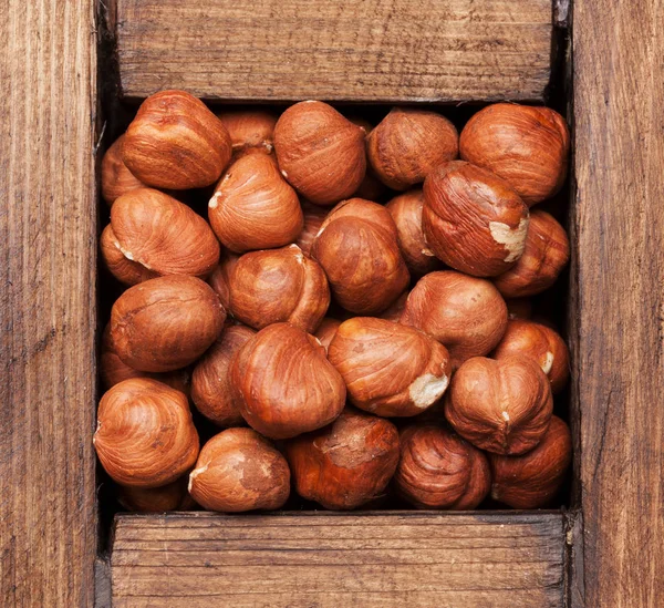 Chestnuts Wooden Box Top View — Stock Photo, Image