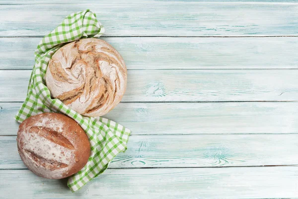 Various Crusty Bread Buns Wooden Background Top View Space Your — Stock Photo, Image