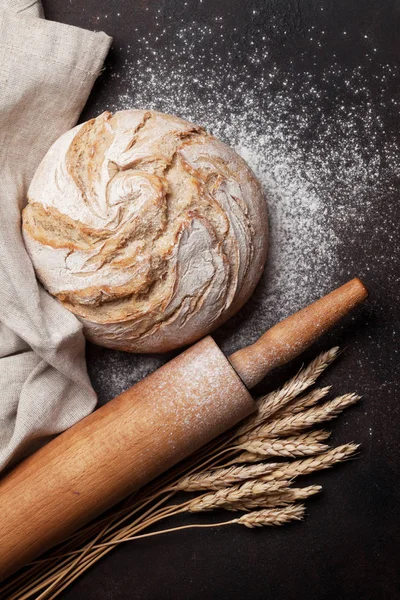 Homemade Crusty Bread Cooking Blackboard Background — Stock Photo, Image