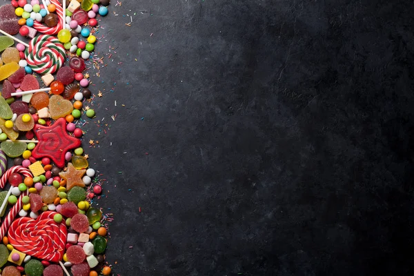 Bunte Süßigkeiten Lutscher Und Bonbons Ansicht Von Oben Mit Platz — Stockfoto