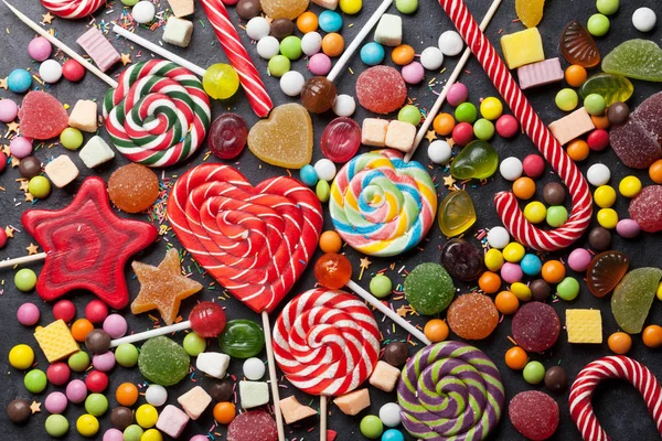 Colorful Sweets Lollipops Candies Top View Closeup — Stock Photo, Image