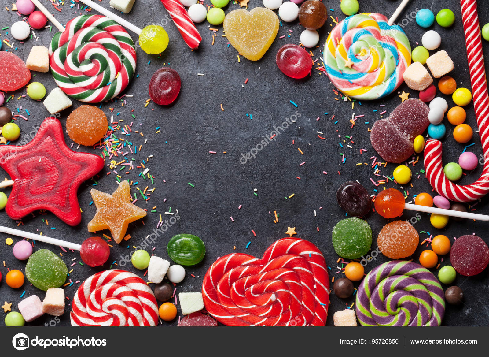 Colorful Sweets Lollipops Candies Top View Space Your Greetings Stock