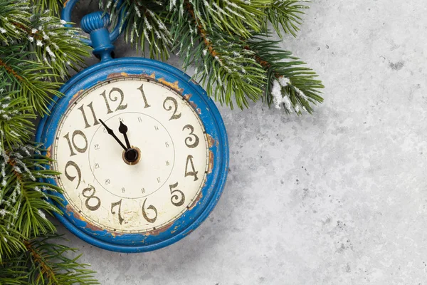 Christmas Fir Tree Alarm Clock Stone Texture Background Xmas Backdrop — Stock Photo, Image
