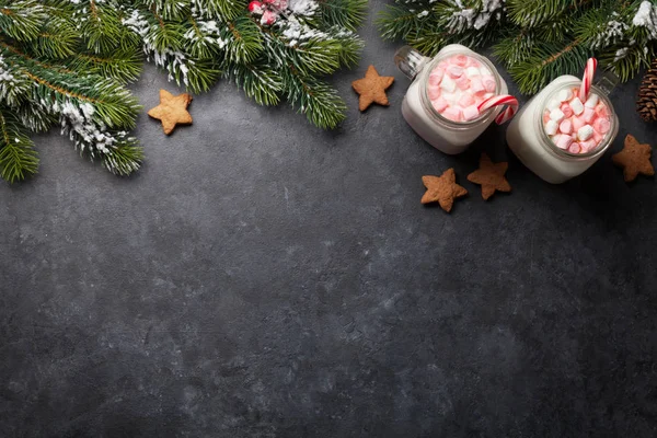 Coquetel Natal Tradicional Com Marshmallow Com Biscoitos Gengibre Mesa Pedra — Fotografia de Stock