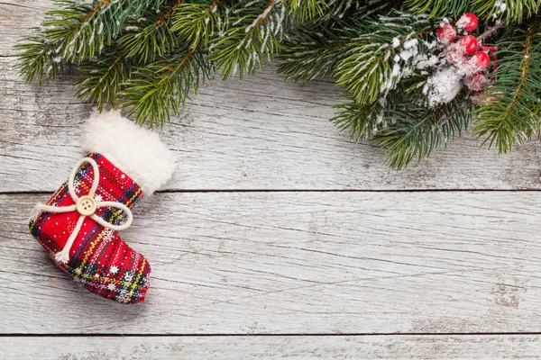 Kerstkaart Met Versierde Dennenboom Kopieer Ruimte Voor Kerstgroeten Bovenaanzicht Vlak — Stockfoto