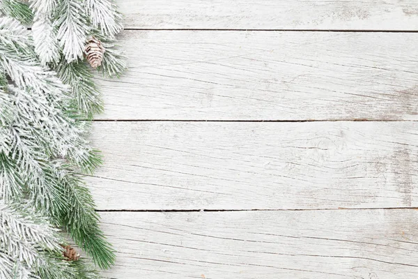 Tarjeta Felicitación Navidad Con Abeto Sobre Fondo Madera Blanca Espacio — Foto de Stock