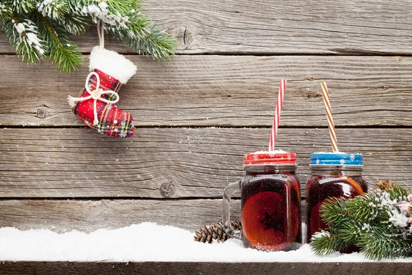 Kerstkaart Met Glühwein Warme Drank Kerstboom Tak Uitzicht Met Ruimte — Stockfoto