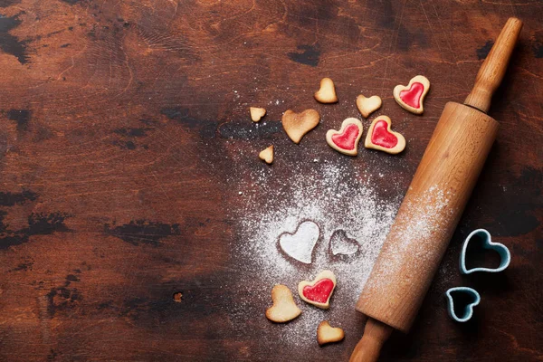 Carte Voeux Saint Valentin Avec Biscuits Forme Coeur Cuisson Sur — Photo