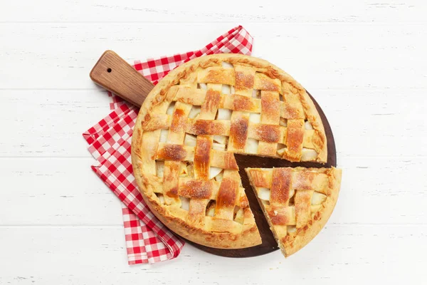 Traditioneller Apfelkuchen Auf Holzbrett Ansicht Von Oben — Stockfoto