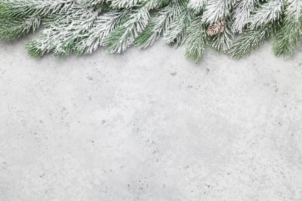 Julkort Med Gran Över Sten Bakgrund Och Kopiera Utrymme För — Stockfoto