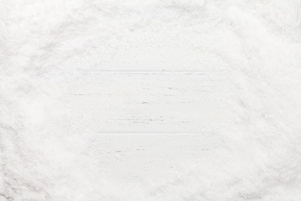 Kerst Winter Witte Houten Achtergrond Met Sneeuw Bovenaanzicht Plat Lag — Stockfoto