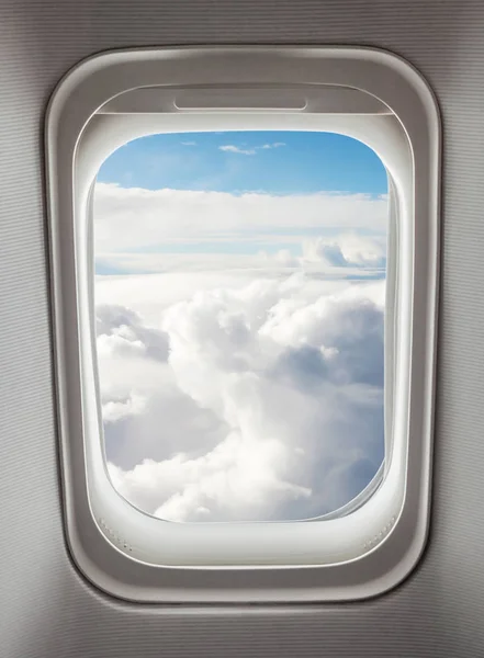 Błękitne Niebo Chmurami Widok Okna Samolotu Obraz Stockowy