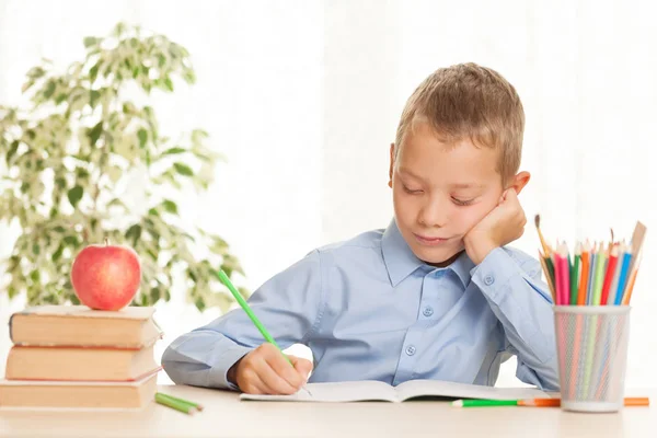 Young schoolboy is going to do homework — Stock Photo, Image
