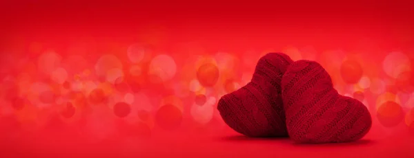 Valentinstag Herzdekor Über Rotem Hintergrund Mit Bokeh Und Kopierraum Für — Stockfoto