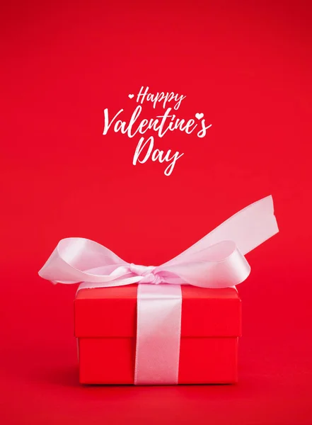 Valentines Day Gift Box Red Background Greetings — 스톡 사진