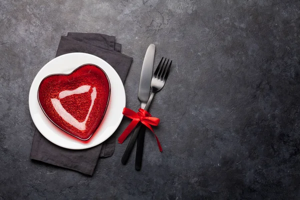 Valentijnsdag Romantisch Diner Tafel Decor Stenen Achtergrond Bovenaanzicht Plat Lag — Stockfoto